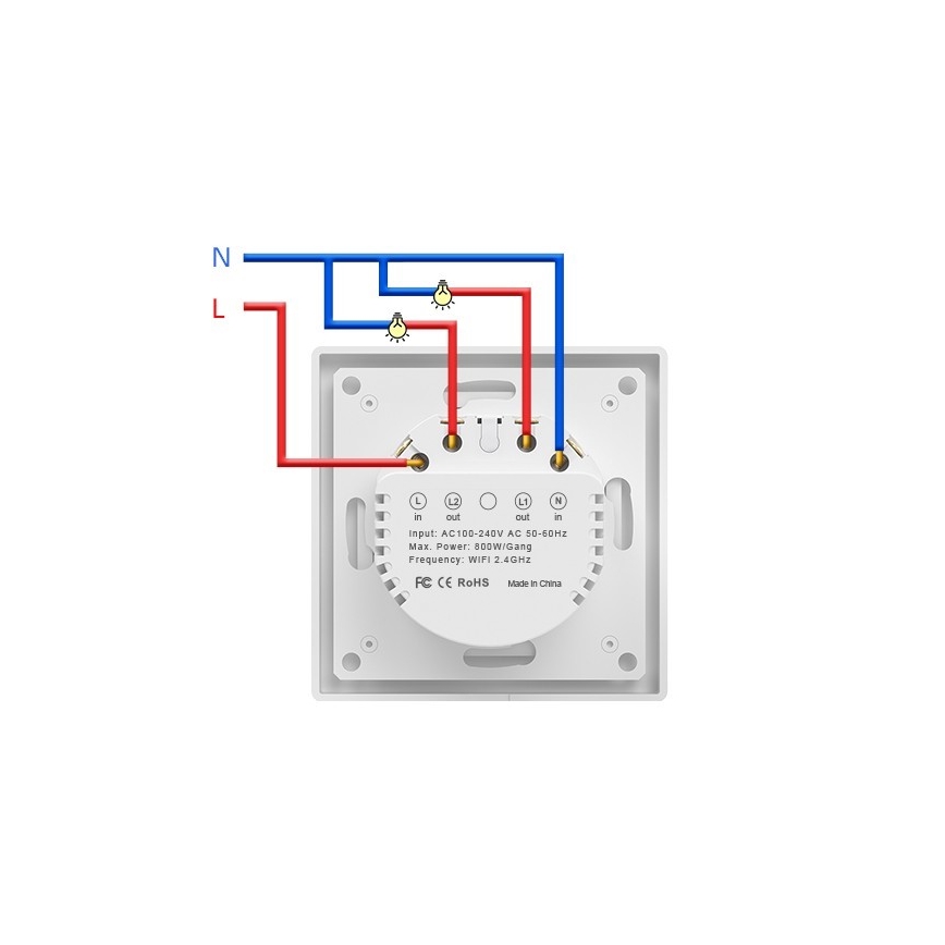 Immax NEO 07539L - SMART tvåknappsbrytare 230 V Wi‑Fi Tuya