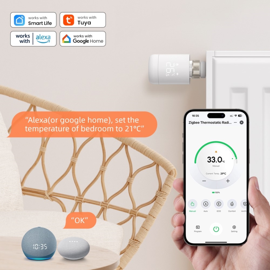 Immax NEO 07554L - Termostatiskt ventilhuvud, batteridrivet (3xAA)