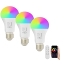 Immax NEO 07712CDO - KIT 3x LED RGB+CCT Ljusreglerad glödlampa E27/9W/230V Wi-Fi Tuya + fjärrkontroll
