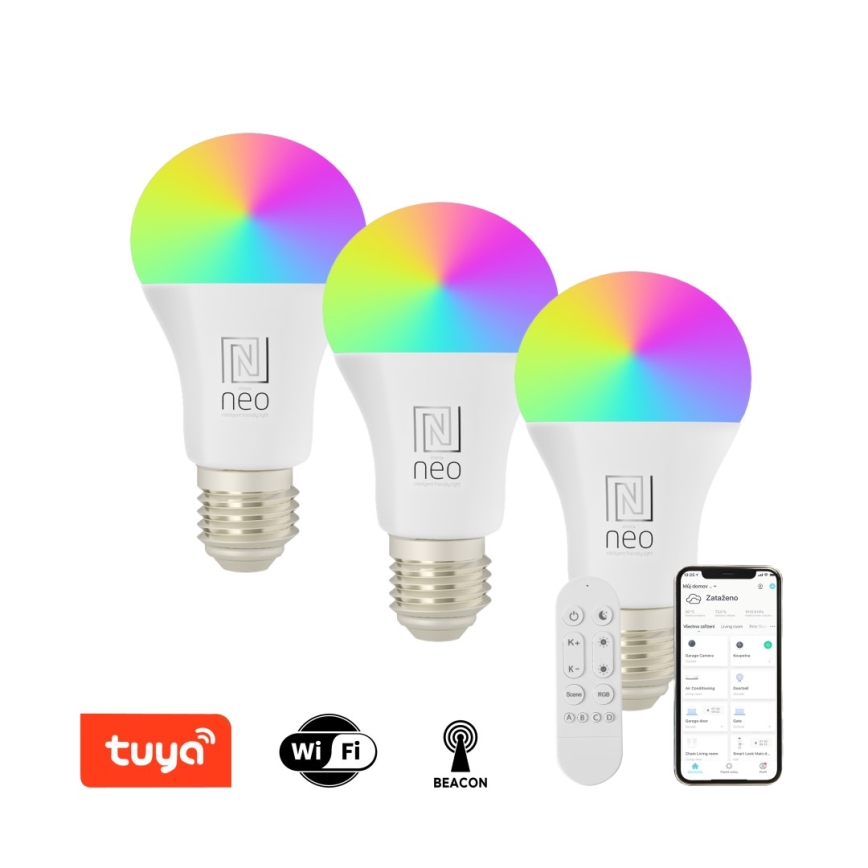 Immax NEO 07712CDO - SET MED 3x LED RGB+CCT Dimbar glödlampa E27/9W/230V Wi-Fi Tuya + fjärrkontroll