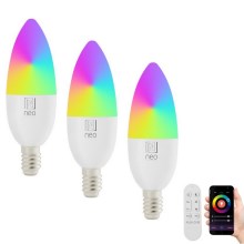 Immax NEO 07716CDO - KIT 3x LED RGB+CCT Ljusreglerad glödlampa E14/6W/230V Wi-Fi Tuya + fjärrkontroll
