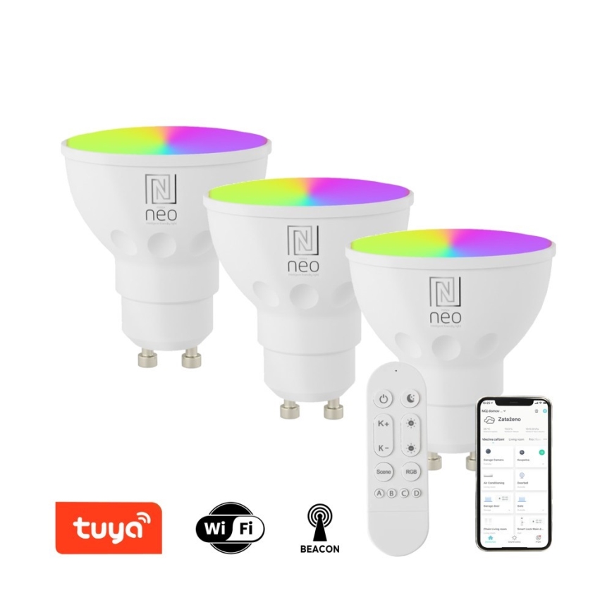 Immax NEO 07724CDO - 3-pack dimbara LED RGB+CCT-lampor GU10/4,8W/230V 2700–6500K Wi-Fi Tuya + fjärrkontroll