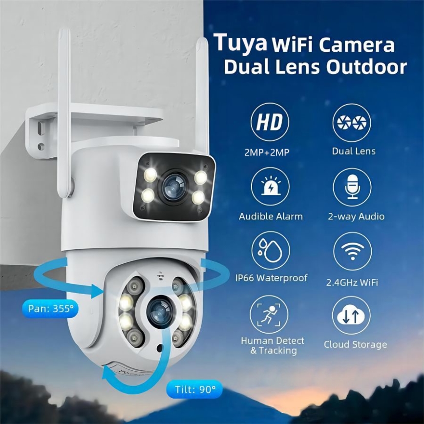 Immax NEO 07783L - Smart utomhuskamera med DOUBLE-sensor 355° P/T 2x2MP IP65 Wi-Fi Tuya