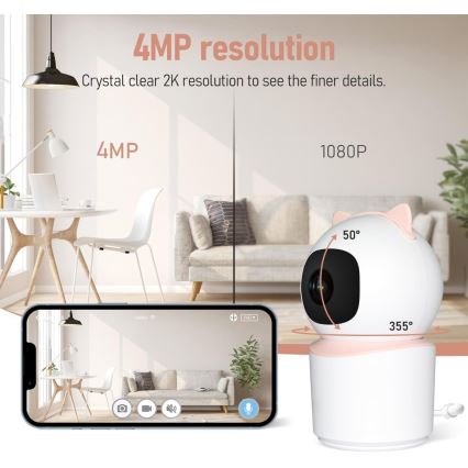 Immax NEO 07789L - Smart kamera med sensor 355° 50° P/T 4MP Wi-Fi Tuya rosa