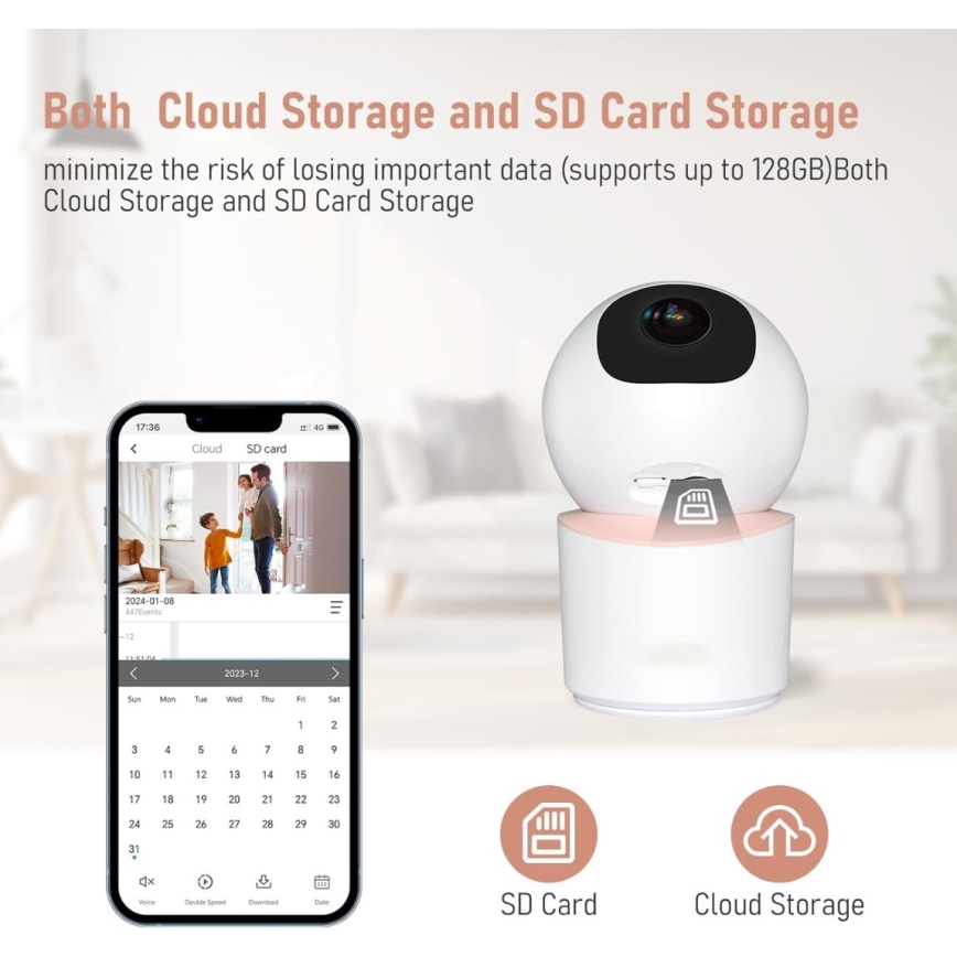 Immax NEO 07789L - Smart kamera med sensor 355° 50° P/T 4MP Wi-Fi Tuya rosa