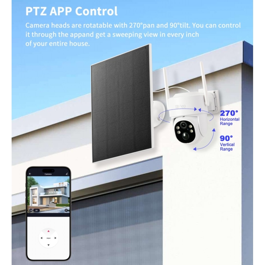 Immax NEO 07804L - Smart utomhuskamera med solpanel och sensor, 9000 mAh, Wi-Fi, Tuya, IP65