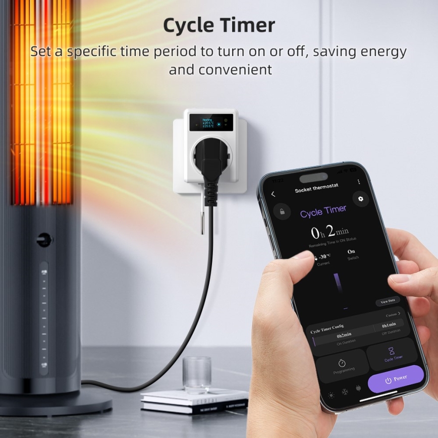 Immax NEO 07811L - Smart vägguttag med termometer F 3680W Tuya Wi‑Fi