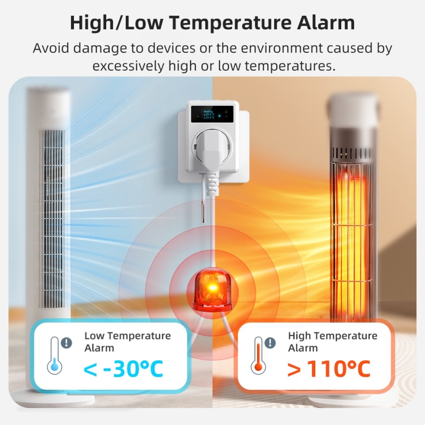 Immax NEO 07811L - Smart vägguttag med termometer F 3680W Tuya Wi‑Fi