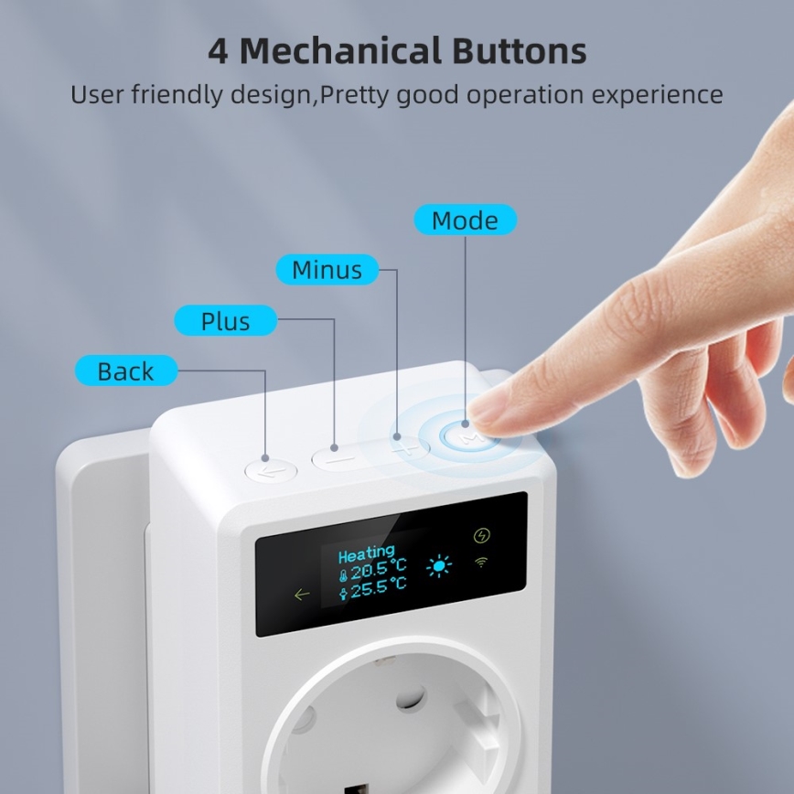 Immax NEO 07811L - Smart vägguttag med termometer F 3680W Tuya Wi‑Fi