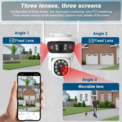 Immax NEO 07823L - Smart utomhuskamera med tre 2 MP-sensorer, 5V, Tuya Wi-Fi