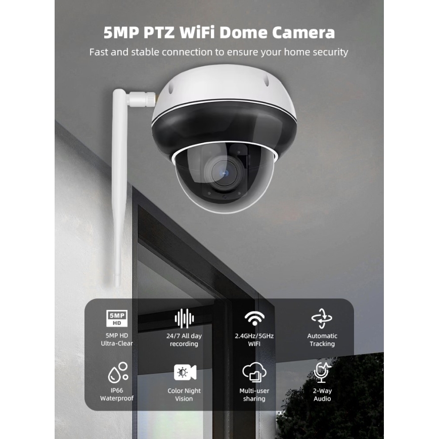 Immax NEO 07825L - Smart utomhuskamera med DOME-sensor, 5 MP, 230 V, IP66, Tuya-kompatibel Wi‑Fi