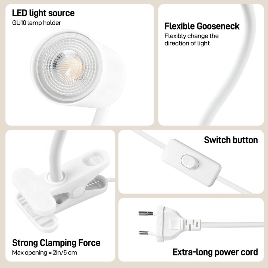 Immax NEO 08294L - Flexibel klämlampa PUNTO 1xGU10/9W/230V vit