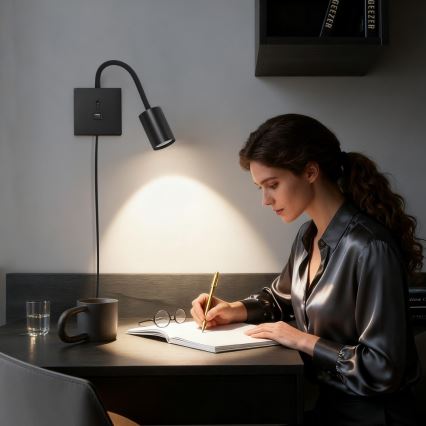 Immax NEO 08295L - Vägglampa med USB PUNTO 1xGU10/9W/230V svart