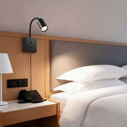 Immax NEO 08295L - Vägglampa med USB PUNTO 1xGU10/9W/230V svart