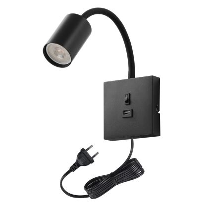 Immax NEO 08295L - Vägglampa med USB PUNTO 1xGU10/9W/230V svart