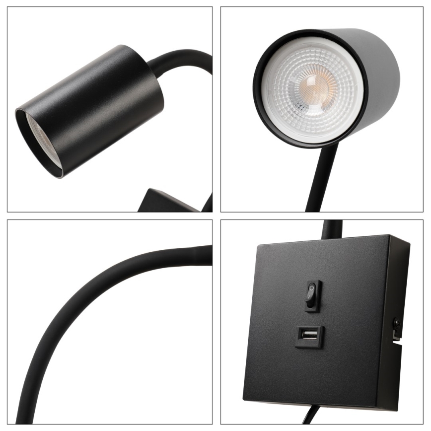 Immax NEO 08295L - Vägglampa med USB PUNTO 1xGU10/9W/230V svart