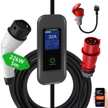 Immax - Reseladdstation för elbilar EV AC Typ 2 32A/380V 22kW + kontakt 230V 5m Wi-Fi Tuya