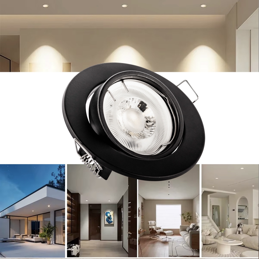 Infälld downlight 1xGU10/MR16/10W/230V Ø 9 cm svart