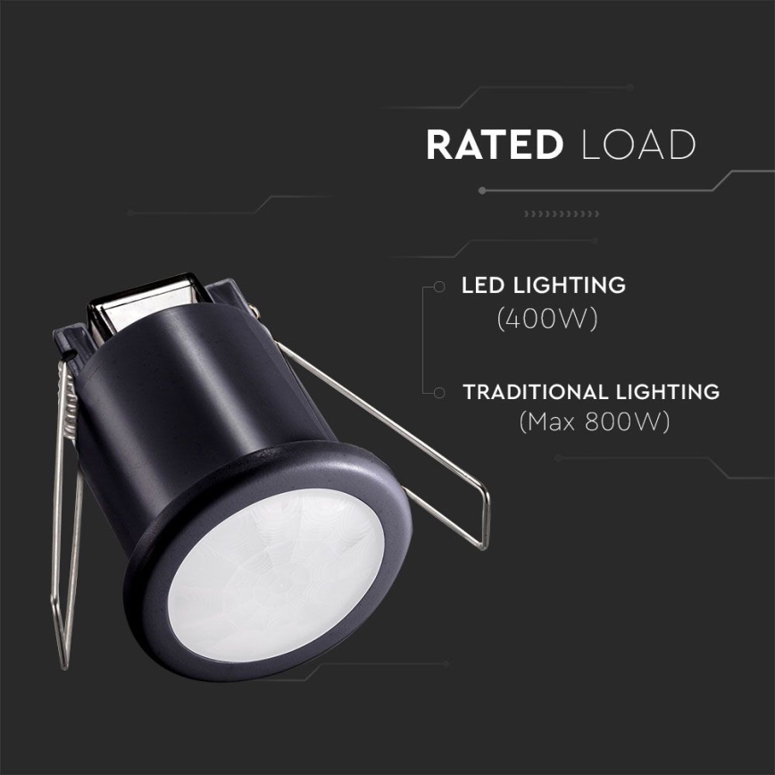 Infälld rörelsesensor PIR 360° 400W/230V svart