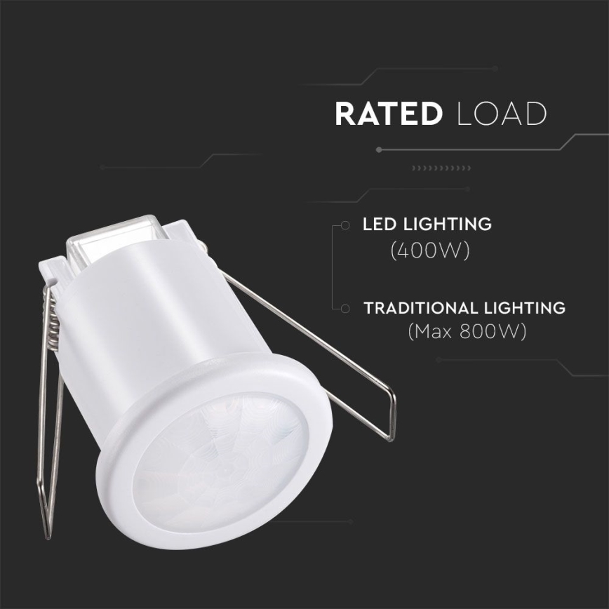 Infälld rörelsesensor PIR 360° 400W/230V vit