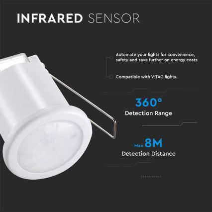 Infälld rörelsesensor PIR 360° 400W/230V vit