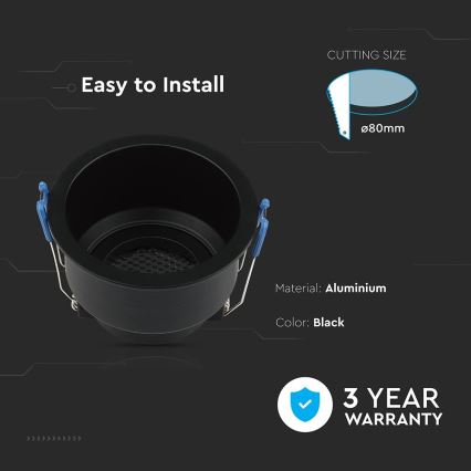 Infälld taklampa GU10 Ø 9 cm svart