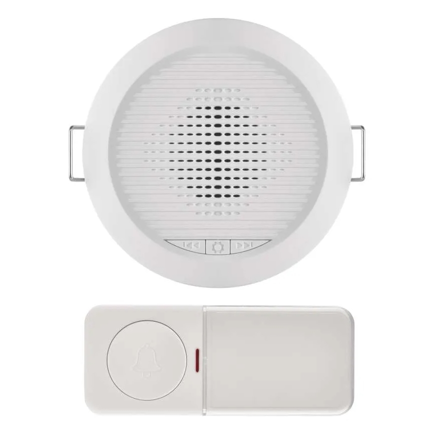 Infälld trådlös dörrklocka 230V + 1xCR2032 vit