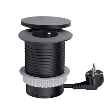 Infällt eluttag med trådlös laddning 10 W, 1 uttag + USB A+C, svart