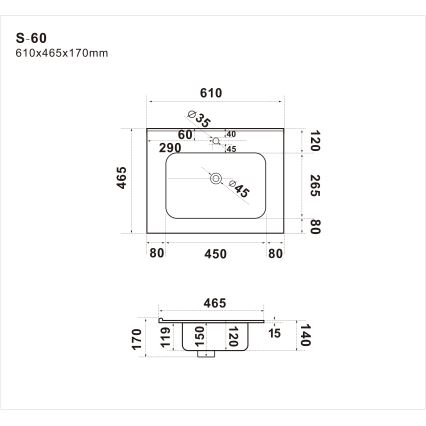 Infällt tvättställ LILLESNAD 61x46 cm keramik/vit