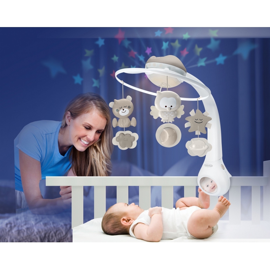 Infantino - Speldosa med melodier 3-i-1 för spjälsäng 3xAAA brun