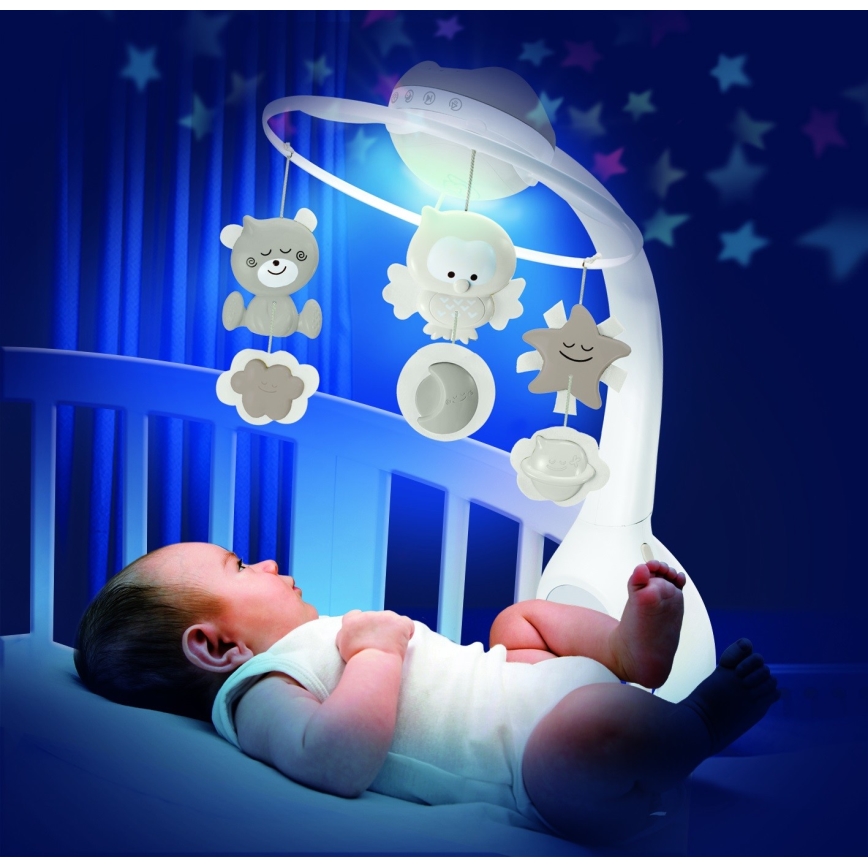 Infantino - Speldosa med melodier 3-i-1 för spjälsäng 3xAAA brun