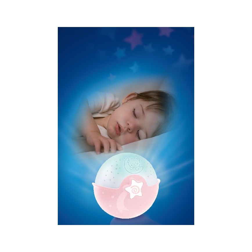 Infantino - Liten barnlampa med projektor 3xAA rosa