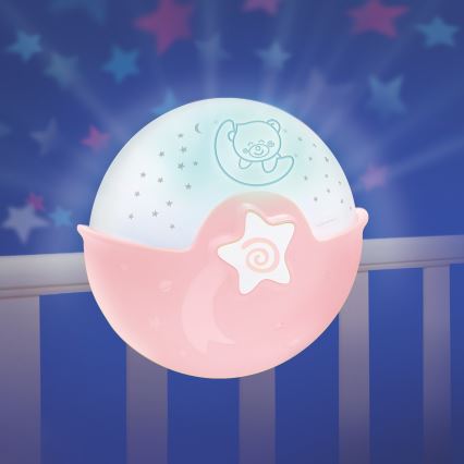 Infantino - Liten barnlampa med projektor 3xAA rosa