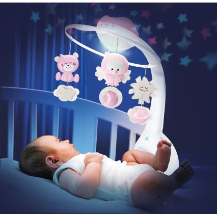 Infantino - Speldosa med melodi 3-i-1 för spjälsäng 3xAAA rosa