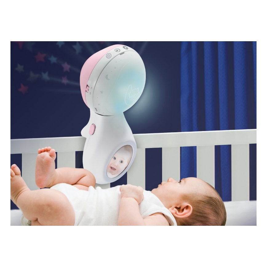 Infantino - Spjälsängsmobil med melodi och projektor 3i1 3xAAA rosa