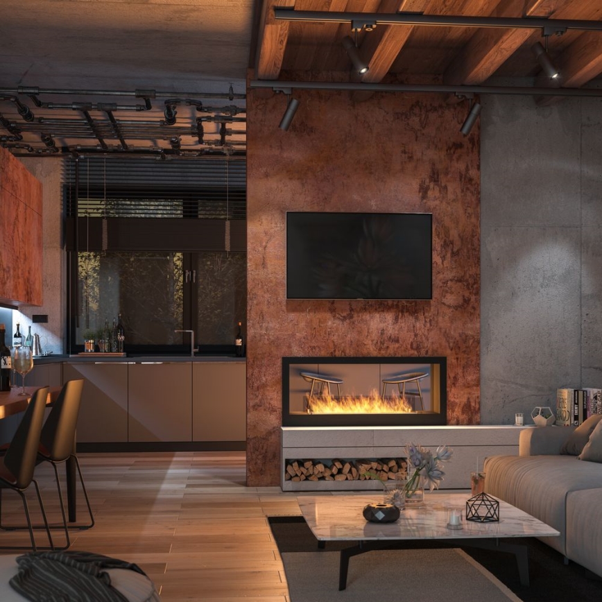 InFire - Built-in BIO fireplace 120x50 cm 3kW bifacial