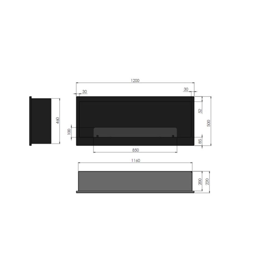 InFire - Built-in BIO fireplace 120x50 cm 3kW svart