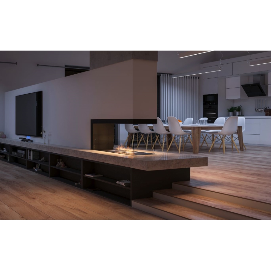 InFire - Corner BIO fireplace 100x50 cm 3kW bifacial
