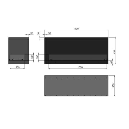 InFire - Corner BIO fireplace 110x45 cm 3kW svart