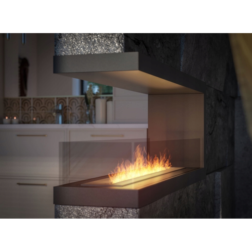 InFire - Corner BIO fireplace 120x50 cm 3kW bifacial