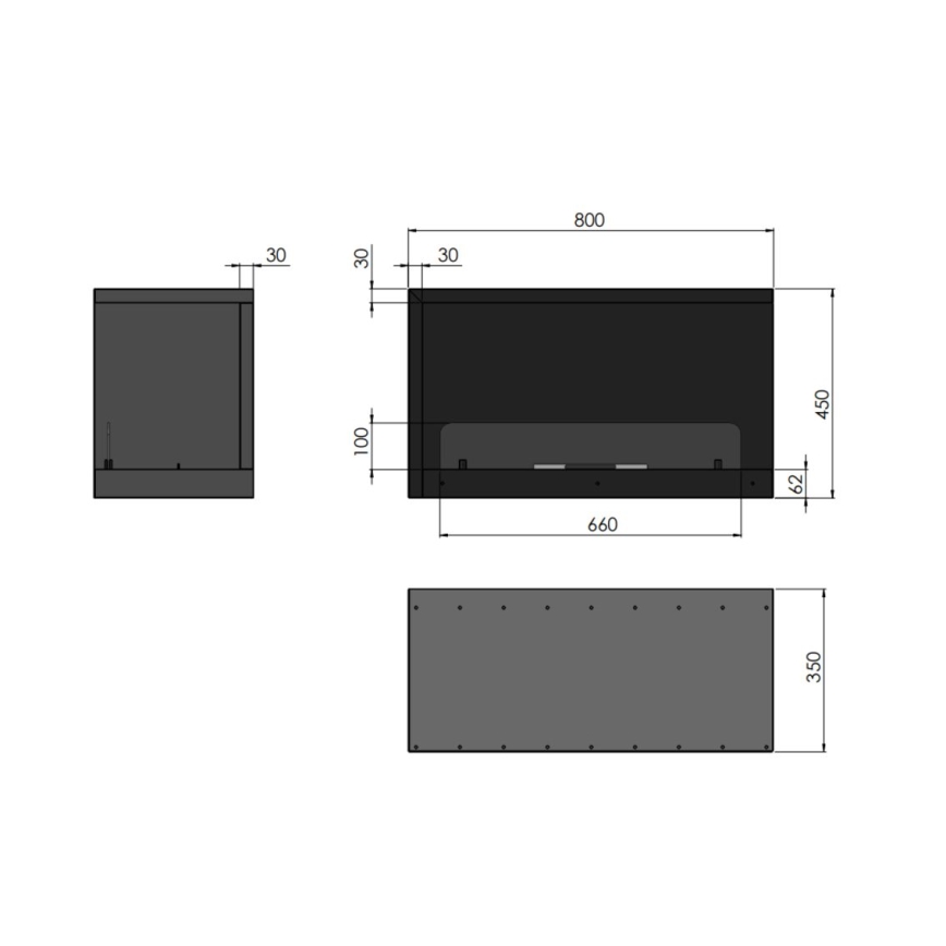 InFire - Corner BIO fireplace 80x45 cm 3,5kW svart