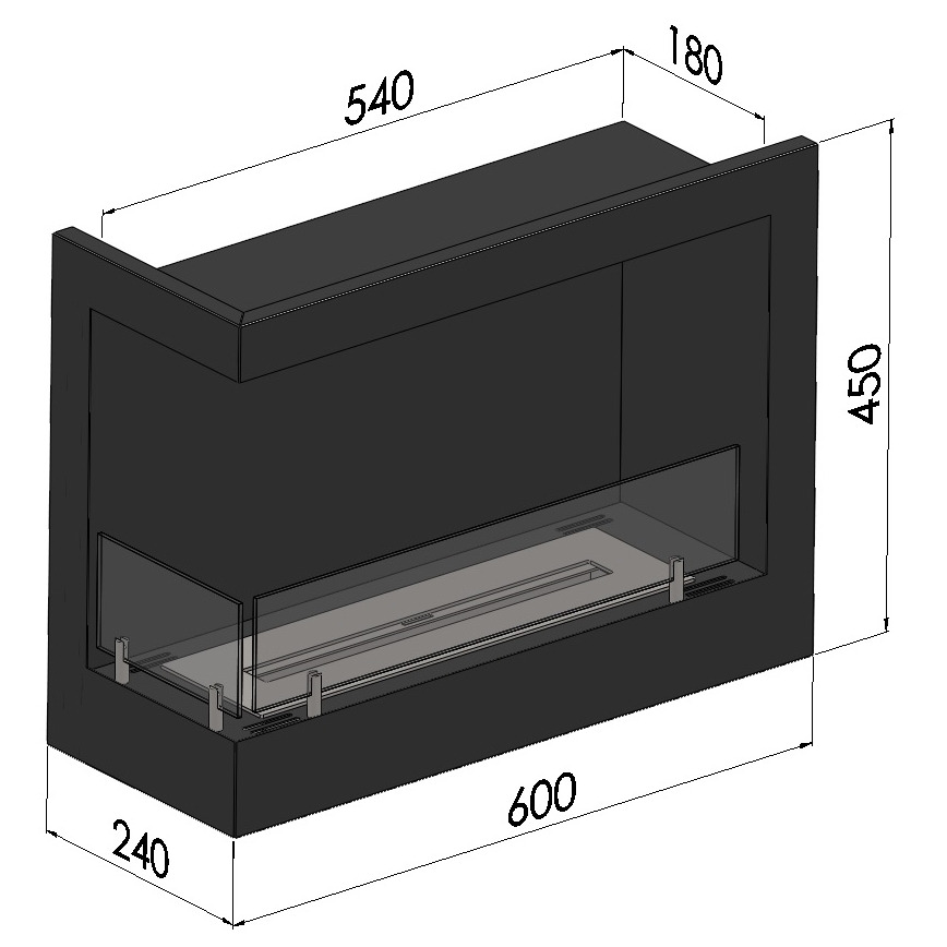 InFire - Hörn BIO eldstad 45x60 cm 3kW svart