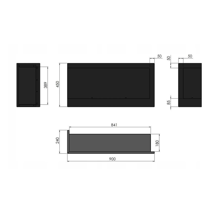 InFire - Hörn BIO eldstad 45x90 cm 3kW svart