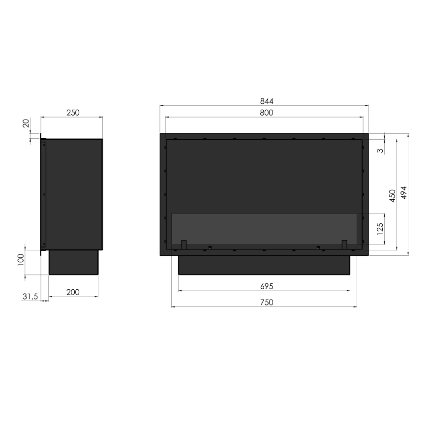 InFire - Inbyggd BIO eldstad 49,4x84,4 cm 3,5kW svart