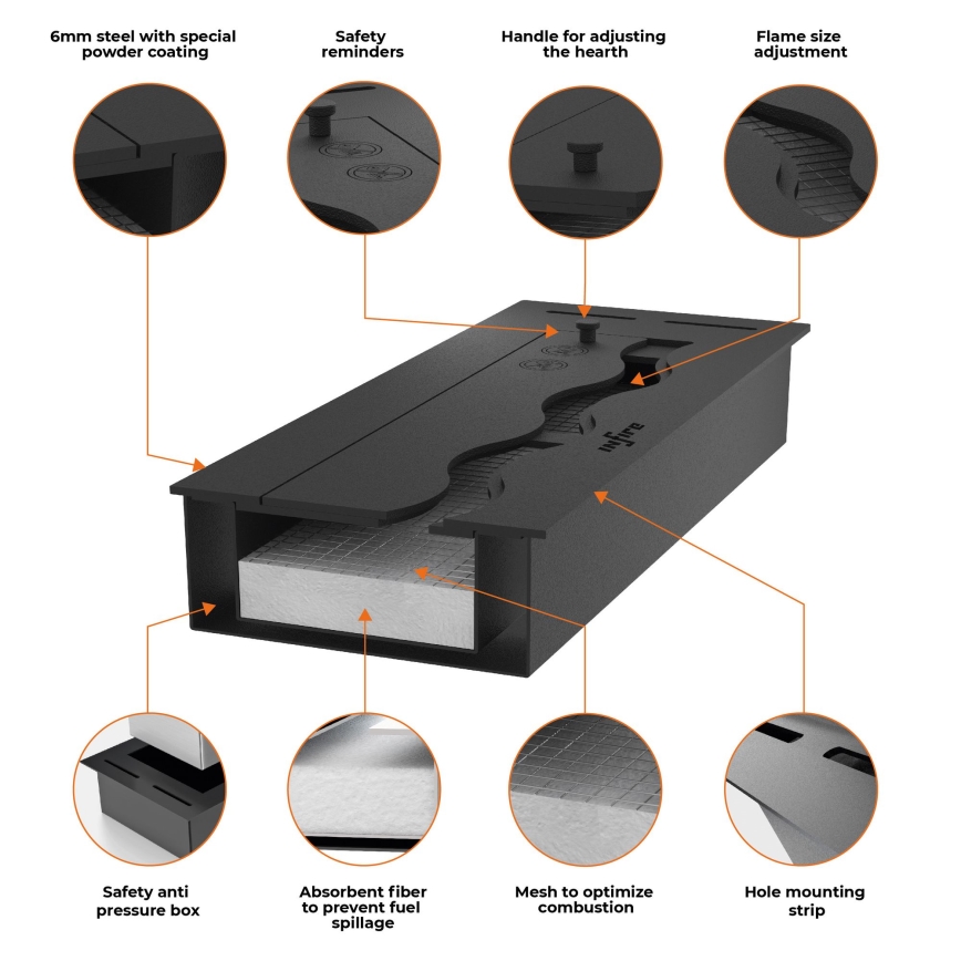 InFire - Inbyggd BIO eldstad 7,5x60 cm 3,5kW svart
