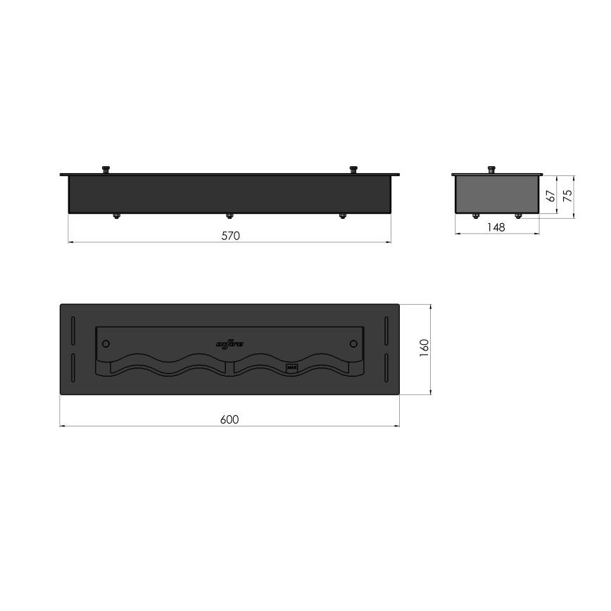 InFire - Inbyggd BIO eldstad 7,5x60 cm 3,5kW svart