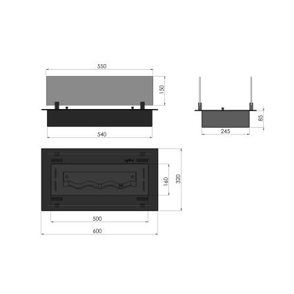 InFire - Inbyggd BIO eldstad 8,5x60 cm 3,5kW svart