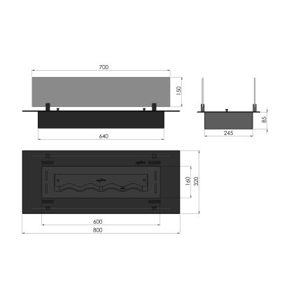 InFire - Inbyggd BIO eldstad 8,5x80 cm 3,5kW svart