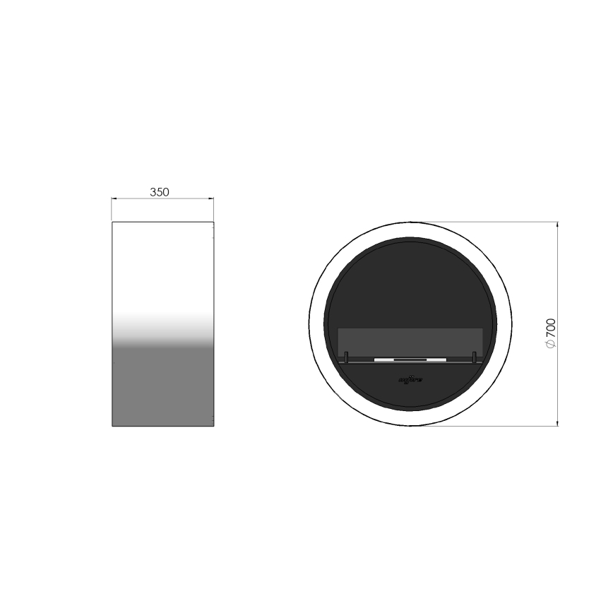 InFire - Wall BIO fireplace diameter 70 cm 3kW vit