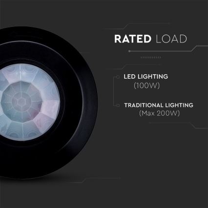 Infraröd rörelsesensor 360° 200W/230V svart